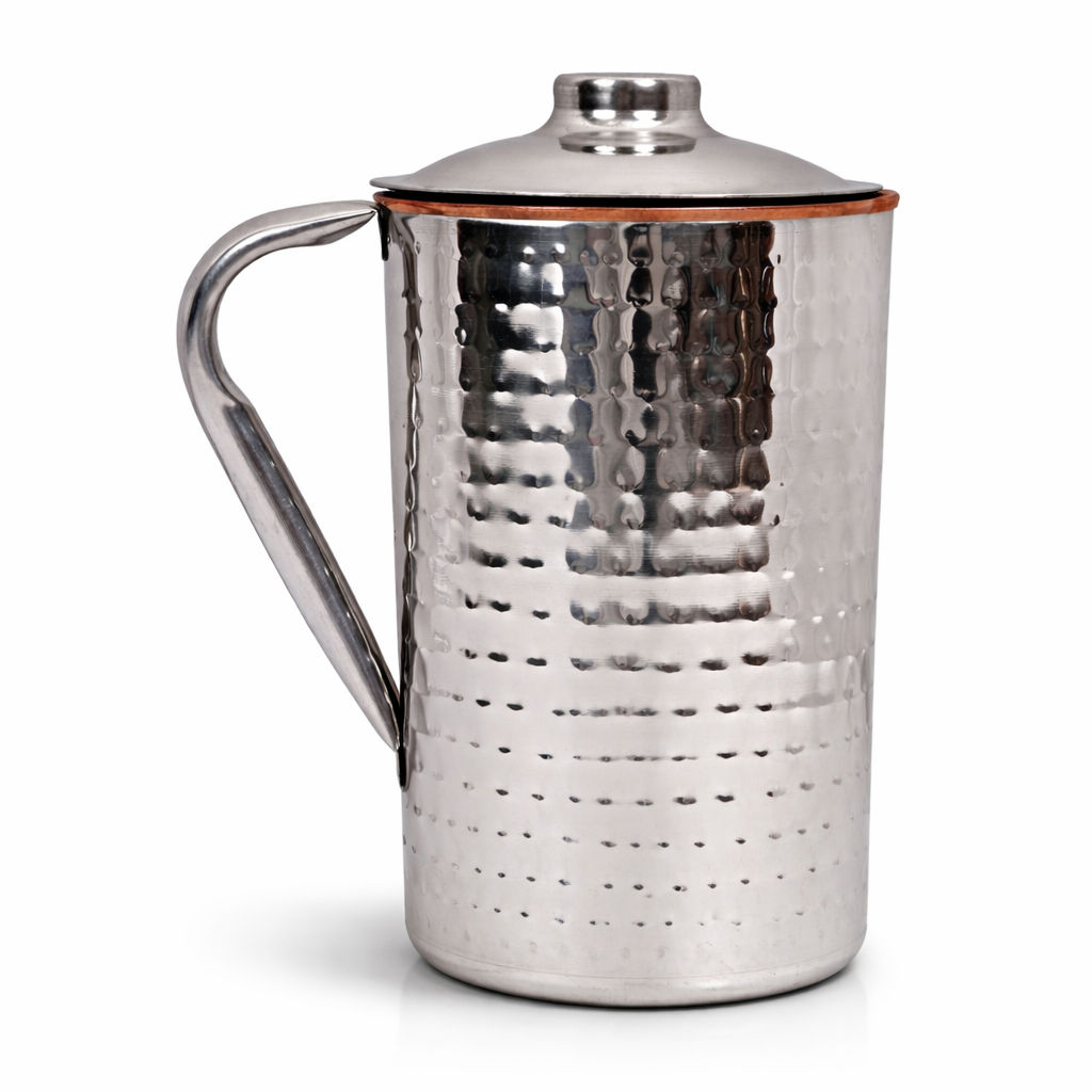 Pure steel copper jug luxury design with lid hammered, 1000 ML